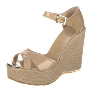Jimmy Choo Tan Wedge Sandals with Crisscross Straps